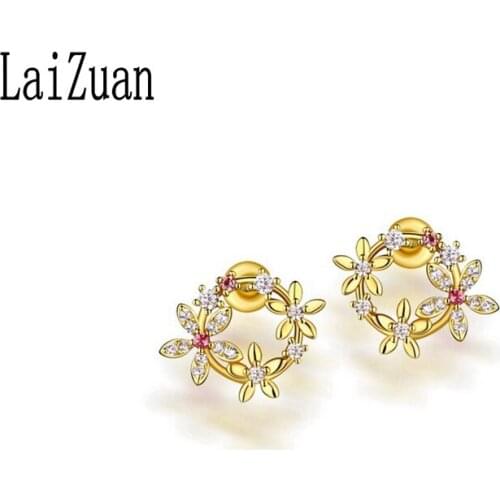 LaiZuan Solid 14k Yellow Gold Women Unique Stud Earring for women 100% Natural Diamonds Women Romantic Anniversary Party Jewelry