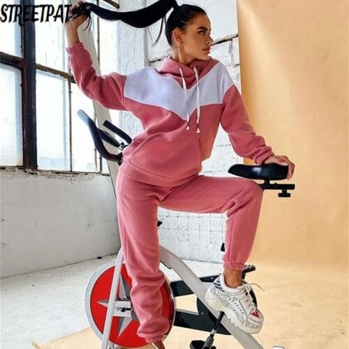 Oversized Hoodies Tracksuit Women 2 Piece Set Sweatshirt Sweatpants Joggers Sport Pant Suits Femme Outfits Patchwork Sweatsuits