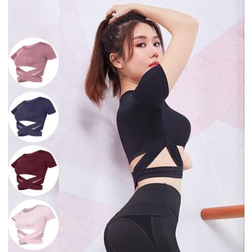 Vansydical Women U-Neck Tank Top Yoga Shirts Sexy Fitness Sport Top Strappy Gym Crop Tops Solid Running Short Sleeve Tight Shirt