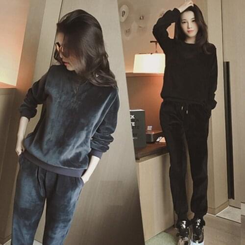 Winter women sportswear thick velvet fleece warm sweater sweatshirt+pant running jogger fitness casual set sport suit tracksuit