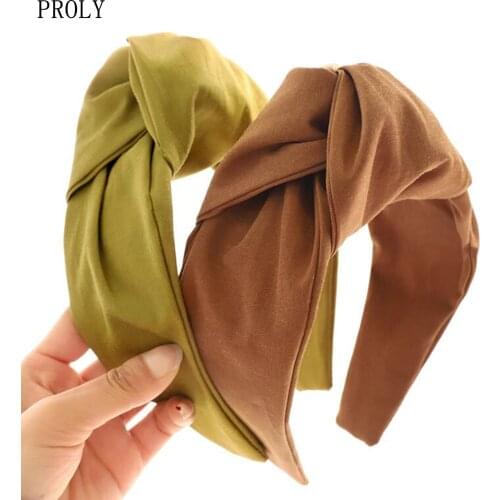 PROLY New Fashion Women Headband Wide Side Big Knot Hairband Casual Soft Headwear Girls Solid Color Hair Accessories