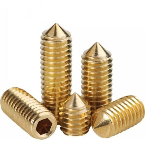 100PCS M3 M4 M5 M6 pure brass DIN914 hex socket cone point headness set gurb screw