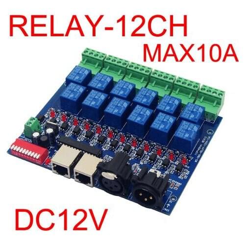 12CH Relay switch dmx512 Controller RJ45 XLR, relay output, DMX512 relay control,12 way relay switch(max 10A) for led