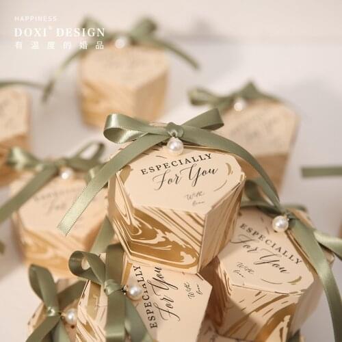 20pcs/lot hot sale Hexagon Candy Box Wedding Favors paper thanks Gift Box Party Chocolate box with ribbion free shipping