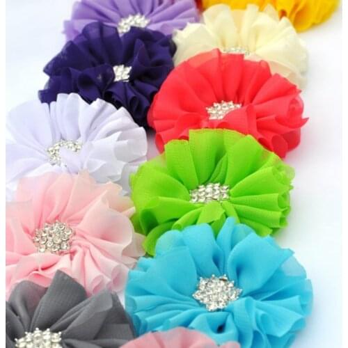200pcs/lot 6.5CM 15Colors Artificial Fabric Flowers With Bling Rhinestone Button Fashion Ballerina For Wedding Dress Decoration