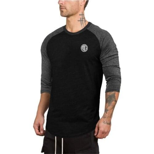 Muscleguys 2020 Fashion T Shirt Men O-Neck T-shirt Mens Casual Cotton 3/4 Sleeve Tshirt Slim Fit Raglan Fitness T Shirt Man