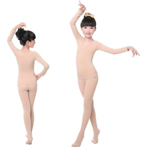 2021 Long Sleeve Skin Color Dance Underwear Suit Kids Children Girls Adult Nude High Elastic Gymnastics Ballet Dance Bodysuit