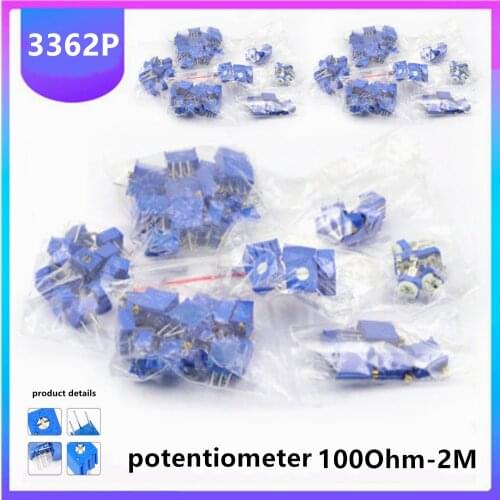 40Pcs/lot Multi-Turn Trimmer Potentiometer 3362P 102 202 502 Top Adjustable Resistors 1K 2K 10K 20K 50K 100K Full Ohm Resistance
