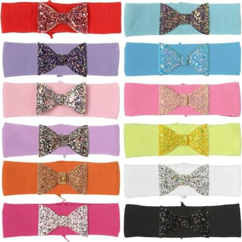12pcs/lot 2.5inch Glitter Sequin Bows With Nylon Headbands Little Girls' Width Headband