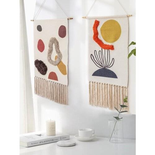 Bohemian Tapestry Tufted Cotton Linen and Tassels Handmade Nordic Style Home Wall Door Decoration