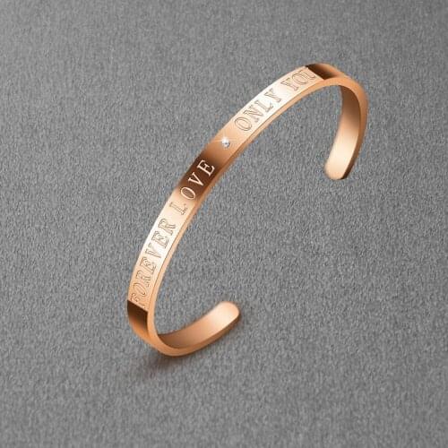 316 Stainless Steel Titanium C-shaped Bangles 6MM Cuff Bracelet for Women Men Jewelry Rose Gold Lovers Bangle
