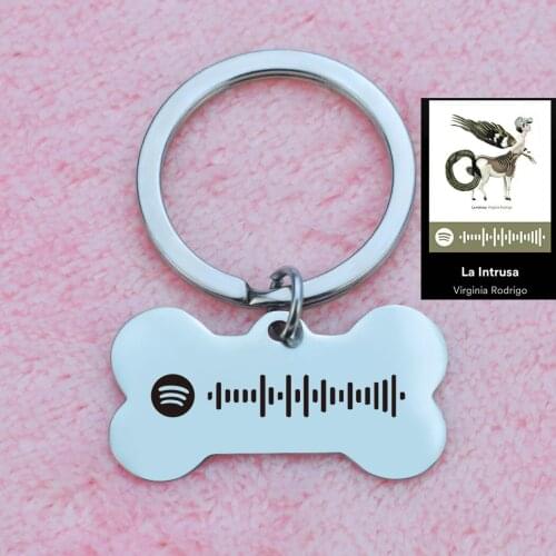 Diy Personalized Spotify Codes Keychain Custom Pet Name Words Key Ring Creative Gift for Dog Owner Gift