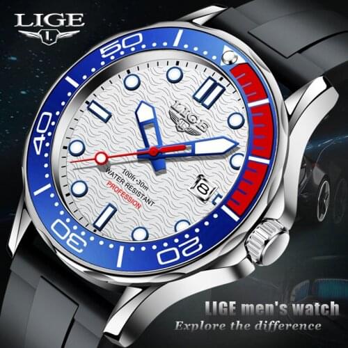 Watch For Men Sports Mens Quartz Watches LIGE Top Brand Luxury Waterproof Wristwatch Silicone Strap Date Clock Reloj Hombre+Box