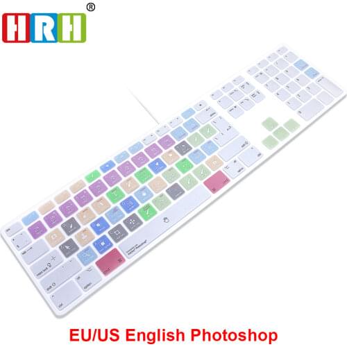 HRH Photoshop PS Hotkeys Keyboard Cover Skin For Apple Keyboard with Numeric Keypad Wired USB for iMac G6 Desktop PC Wired