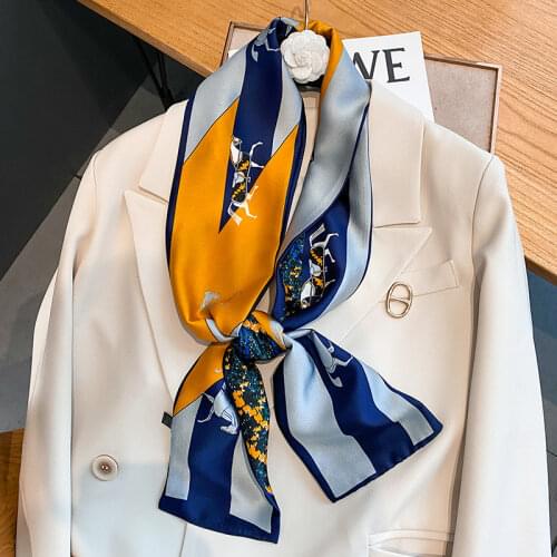NEW Elegant Silk Scarf Womens Oil Painting Clean Printing Rectangular Towel Thin Long Small Scarves Ladies Neck Scarf 145X15cm