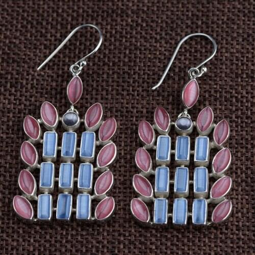 FNJ Opal Statement Earrings 925 Silver Original Pure S925 Sterling Silver Drop Earring for Women Jewelry Pink Blue Stone