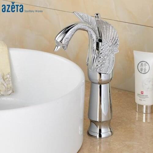 Chrome Plated High Swan Washbasin Mixer Tap Bathroom Single Hole Deck Mounted Cold and Hot Water Basin Faucet AT3006H