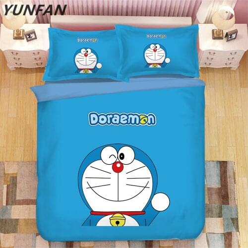 3D doraemon Bedding sets twin queen king Quilt Cover Pillow Case 3pcs single double kids duvet cover sets cartoon bedclothes