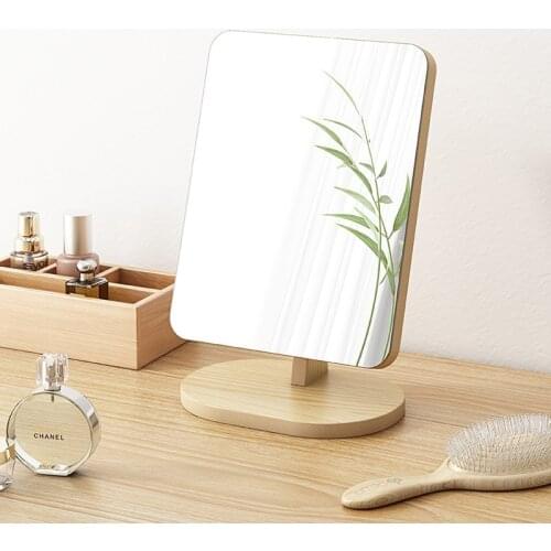Creative Wooden Dressing Table Mirror Rotating Makeup Mirror Dormitory Student Desktop Girl Portable Removable Large Mirror