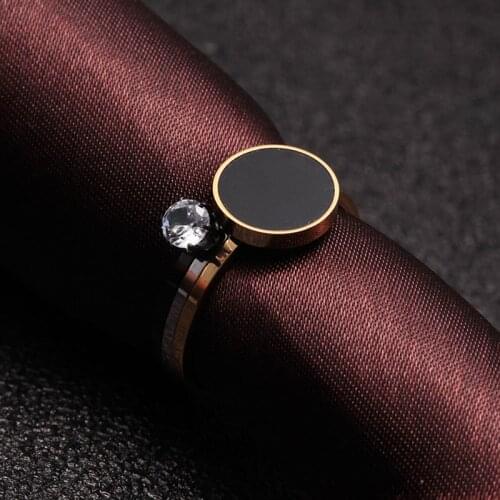 Charms Stainless Steel Crystal Wedding Party Fashion Rings Brand Black Round Men Women Finger Rings Jewelry Birthday Gift