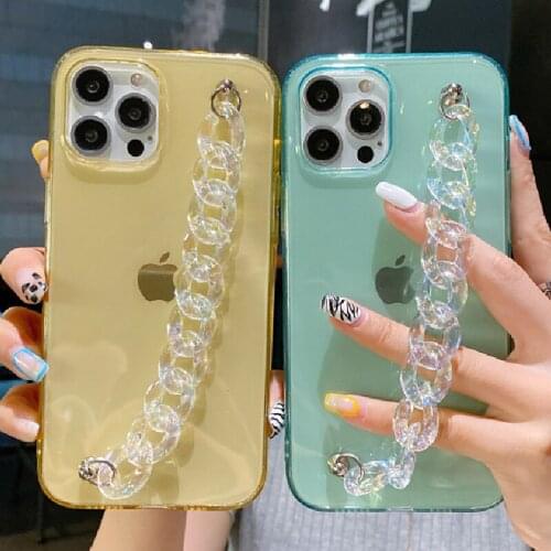 Fashion Transparent Bracelet Chain Phone Case For iPhone 11 Pro 12 Mini X XR XS Max 7 8 Plus SE2 Candy Color Soft Silicone Cover