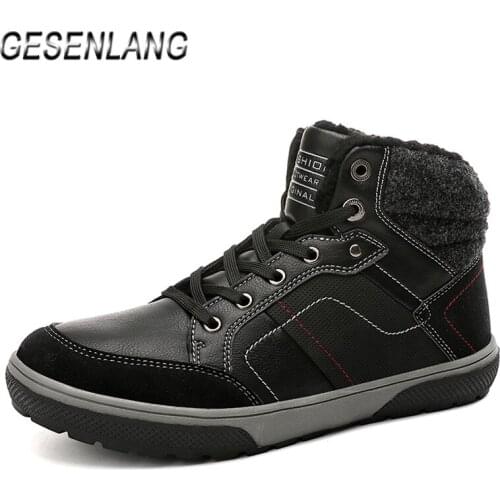 Mens High Top Walking Shoes Winter Plus Lambswool PU Leather Comfortable Warm Non-Skid Wear Resistant Outdoor Casual Snow Boots
