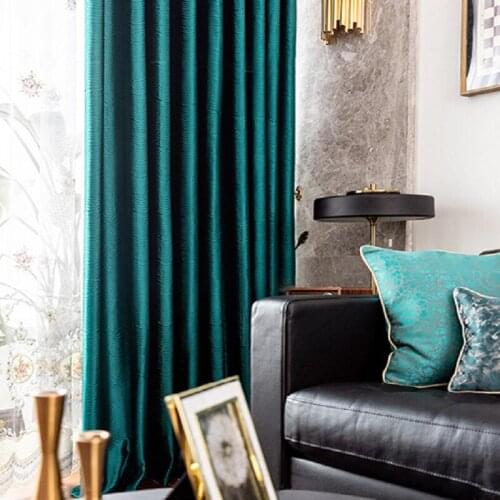 Nordic Curtains for Living dining Room Bedroom Modern Minimalist Dark Green Rayon Light Luxury High Precision Blackout Curtains