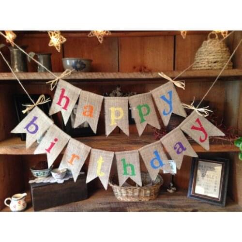 New Burlap happy birthday Bunting,Celebration decoration, Photo Props,Colorful Birthday Bunting Garland Baby Birthday Decor