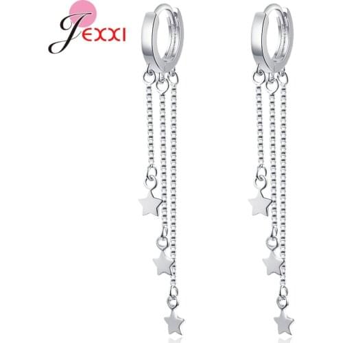 Wholesale 925 Sterling Silver New Womens Fashion Jewelry High Quality Simple Retro Stars Exaggerated Long Tassel Earrings