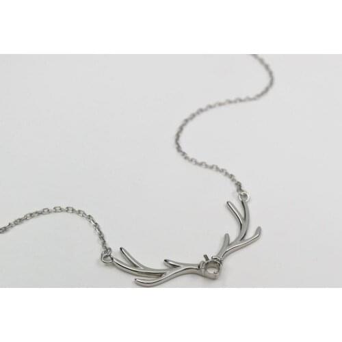 4MM Solid 925 Sterling Silver Deer Horn Round 4 Prongs Gemstone Prong Bezel Settings DIY Pendant 16''+2'' 1411242