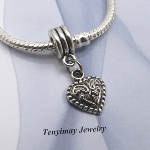 Heart Shape Big Hole Pendants Fit European Snake Chain Bracelet DIY 50pcs/lot Free Shipping
