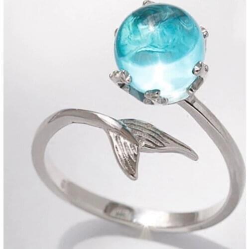 Sale Blue Crystal Mermaid Bubble Open Rings For Women Creative Fashion Jewelry