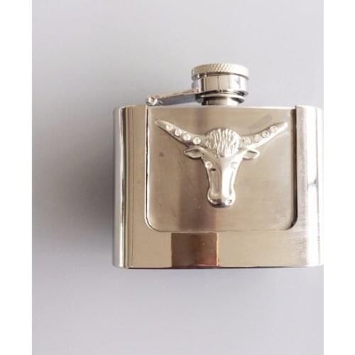 Retail Belt Buckle (2oz Western Longhorn Bull Stainless Steel Flask) BUCKLE-FL-Bull Flask Belt Buckle Free Shipping