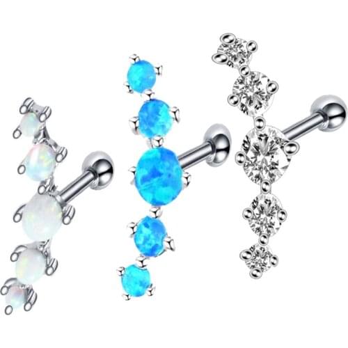 1PS Stainless steel studded with OPAL and Zircon ear stud earrings series fashion earrings jewelry body piercing jewelry