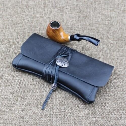 Cowhide Handmade Pipe Bag Soft Leather Large Capacity Portable Mens Cigarette Lighter Storage Hand Roll Smoking Accessories