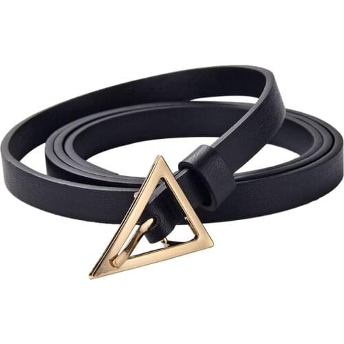 Thin long belt gold triangle pin buckle belts for women coat fashion white soft Pu leather brown knotted waist strap jeans lady