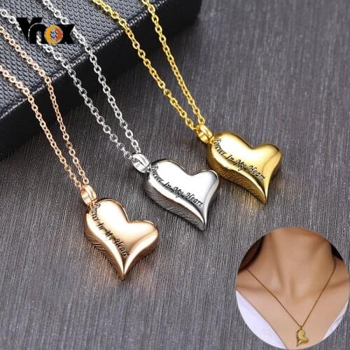 Vnox Engraved Forever In My Heart Cremation Ash Urn Pendant for Women Necklace Stainless Steel Memorial Jewelry