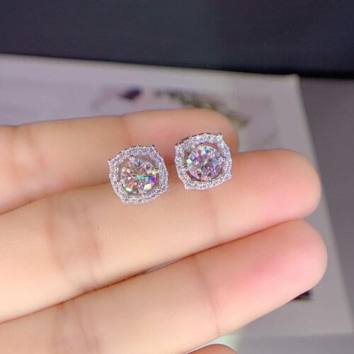 YUZBT 18K White Gold Plated 925 Silver Gemstone Diamond Test Past Excellent Cut Total 1 Carat D Color Moissanite Stud Earrings