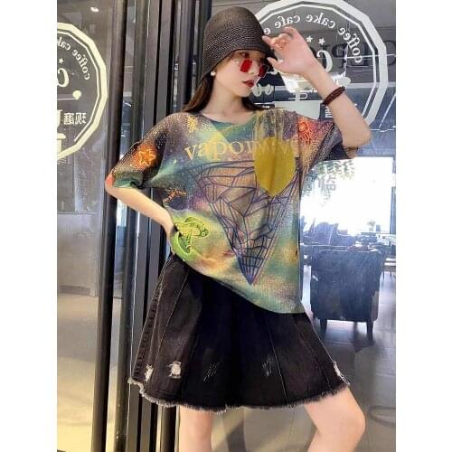 Design Hollow Out Graffiti Goth Tops Women Nice knitted Top Womens Punk Sweatshirts Summer Fashion Streetwear Gothic Clothes