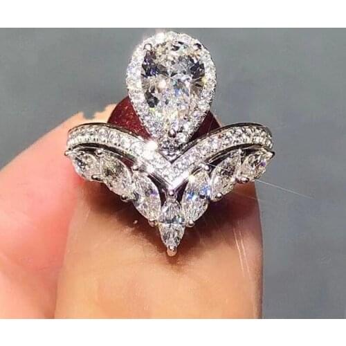 X yan Elegant Jewelry Fashion Princess Crown Ring Inlaid Water Drop Crystal Zircon Women Wedding Party High Grade Ornaments