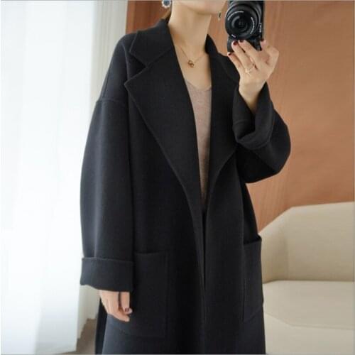 Autumn and winter models Loose womens windbreaker long paragraph woolen coat woolen coat Fashion Temperament woolen coat