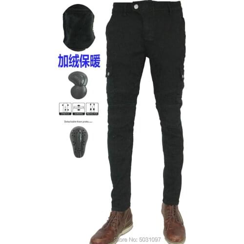 Winter Plus Velvet Men Motorcycle Riding Jeans Motocross Racing Pants CE Armored Motorbike Trouser With Knee Hip Protector Pads