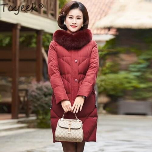 Tcyeek Winter Duck Down Jacket Women Long Down Coat Female Thick Jacket Clothes Ladies Large Fox Fur Hooded Warm Coat Hiver 8158