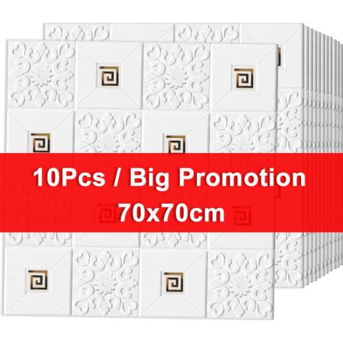 10Pcs 3D Stereo Foam Wall Stickers Ceiling Panel Roof Decal Self Adhesive Mirror Silver Gold Decor Living Room Children 70x70cm