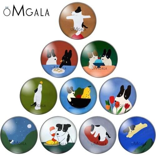 Cartoon Cute Funny Dog and Flowers 10pcs Mix 12mm/14/16/18mm/20mm/25mm Round photo glass cabochon demo flat back Making findings