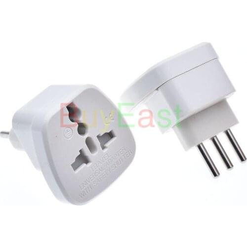 2 X Italian Uruguay 3 -Pin Type L Travel Adapter Multi Outlet convert EU/GE/US/AU/UK AC100~250V 10A With Safety Shutter White