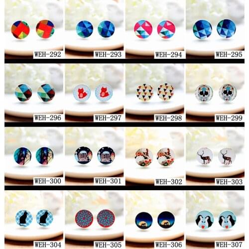 20PCS(292-307)16mm Round geometry Triangl Christmas eimage Printing Wood Laser Cut Cabochon to make Earrings,Bobby pin -(WEH)