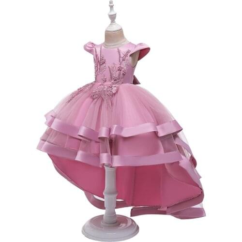2020 Flower Girl Dress Autumn And Winter New Girls Flowers Embroidered Dress Small Flying Sleeves Tail Princess Skirt