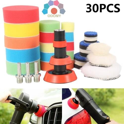 30pcs Car Waxing Buffing Pads Foam Drill Polishing Pad 1/2/3 Inch Circle Buffing Pad Tool Kit Auto Drill Polisher Sponge Set