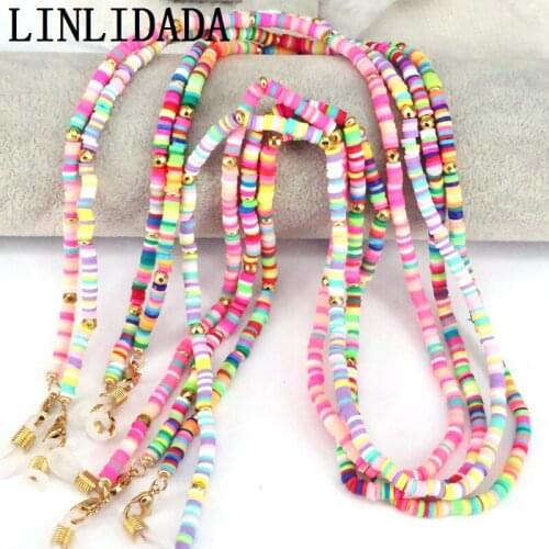 5Pcs, Popular Colorful Clay Mask Chains Holder Women Handmade Face Mask Lanyard Boho Long Beaded Necklace Gift